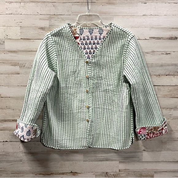 Handmade Boho Block Print Reversible Quilted Textured Patchwork Coat - Picture 7 of 9